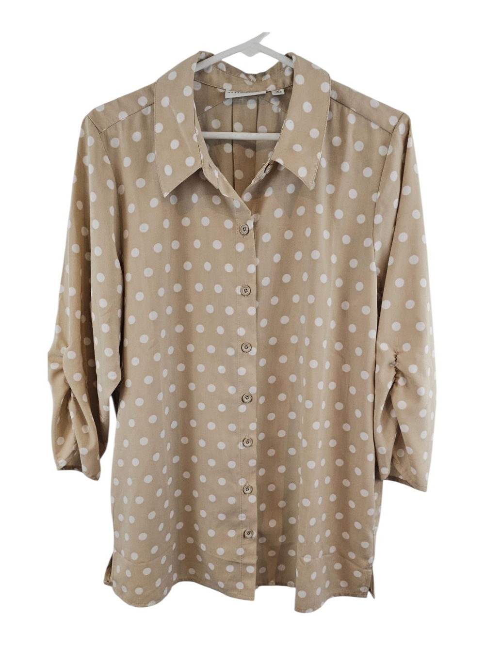 Susan Graver Size M Beige Polka Dot Button-Down Shirt